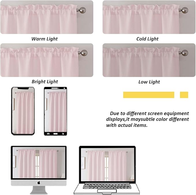 Chyhomenyc Blush Pink Valance for Windows, Light Filtering Faux Linen Solid - Image 7