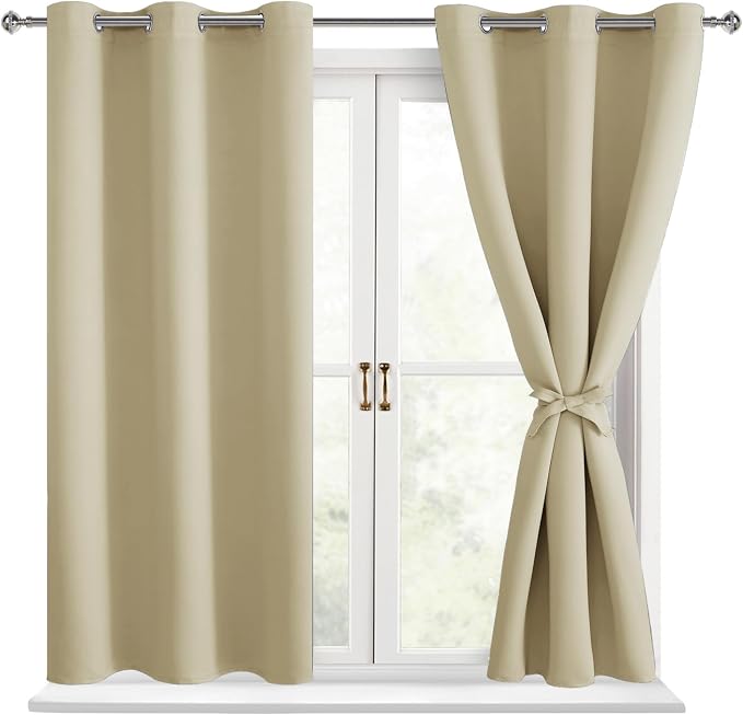 Blackout Curtains for Bedroom, Light Beige, 42 x 45 Inch, 2 Panels | Thermal by Hiasan