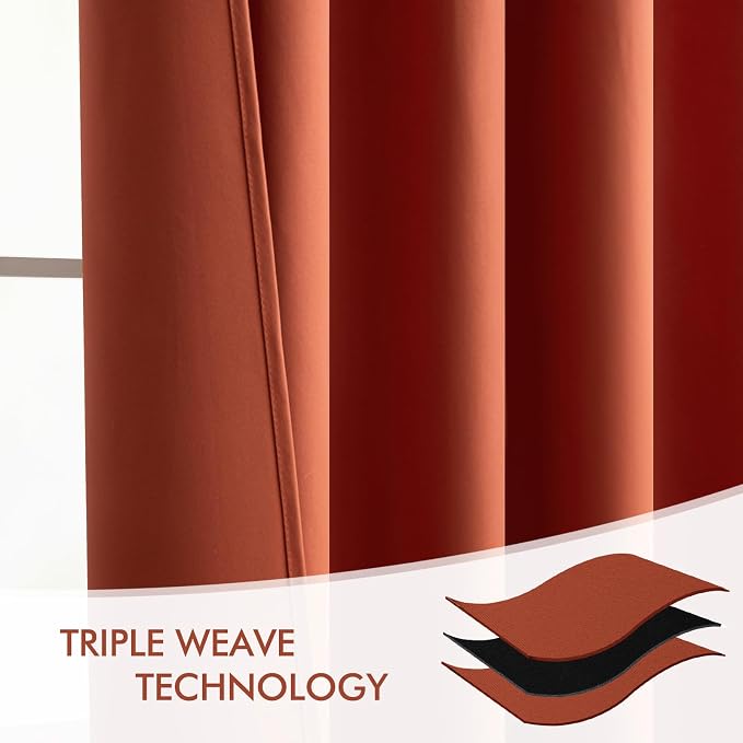 MIULEE Back Tab Burnt Orange Blackout Curtains 96 Inch Long 2 Panels Set - Image 7