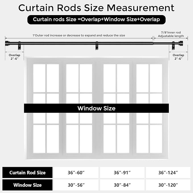 Curtain Rods for Windows 66 to 120 Inch, Decorative Adjustable Heavy Duty Easy - Image 7
