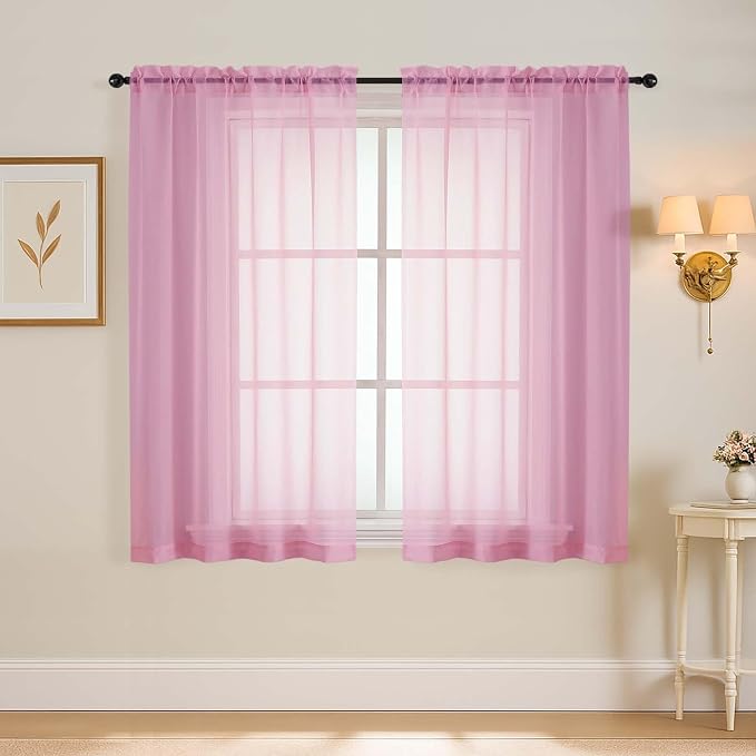 Light Pink Window Sheer Curtains 54 inch Length, Soft Airy Light Filtering by Home