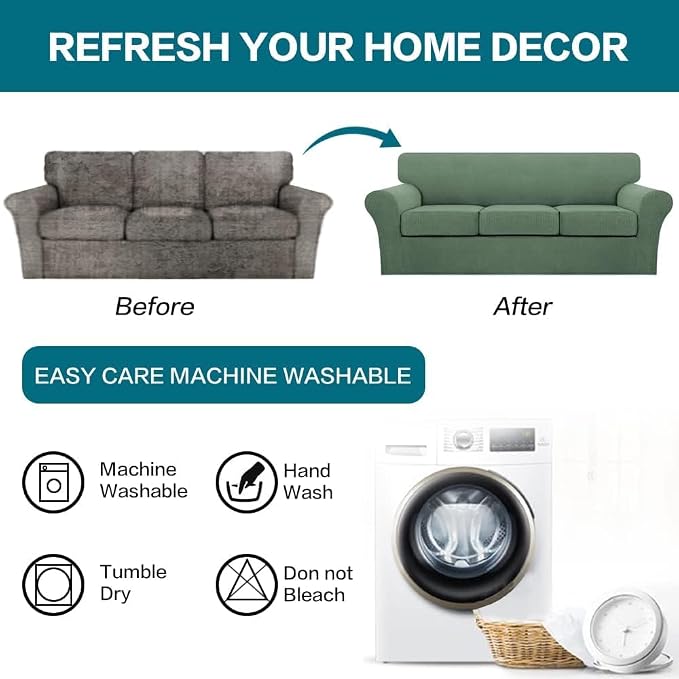 Turquoize 4 Piece Sofa Covers for 3 Cushion Couch Sofa Slipcover Soft Couch - Image 7