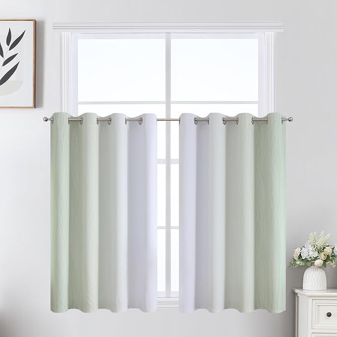 Estelar Textiler Sage Green and Greyish White Ombre Short Blackout Cafe by ESTELARTEXTILER
