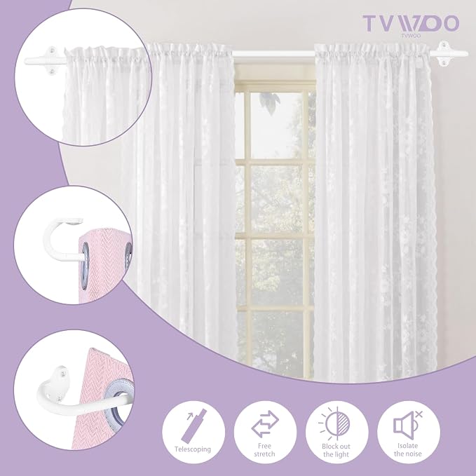 TVWOO White Wrap Around Curtain Rods:5/8" Small Blackout Adjustable Window - Image 2