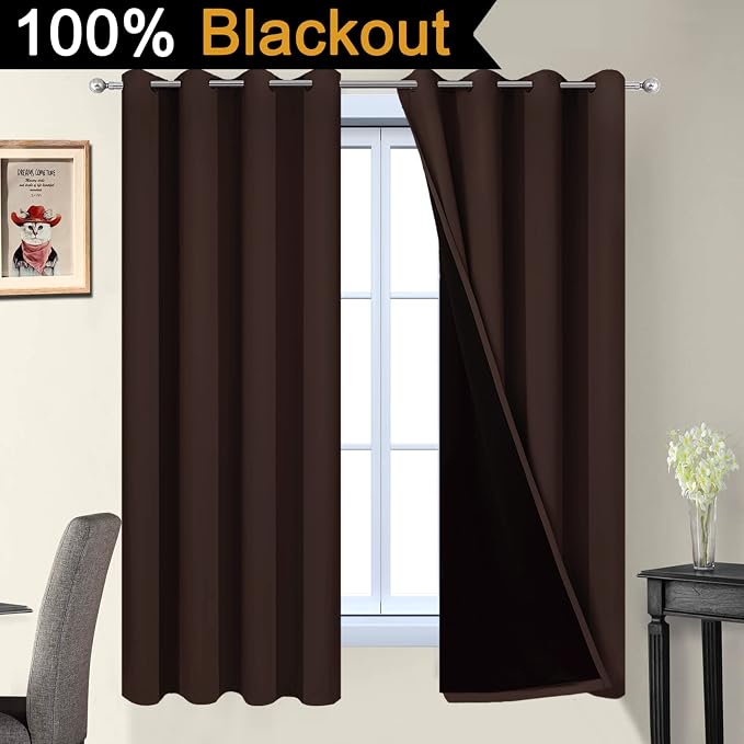 Yakamok Blackout Curtains 63 Inches Long, 2 Thick Layers Grommet Top Thermal - Image 2