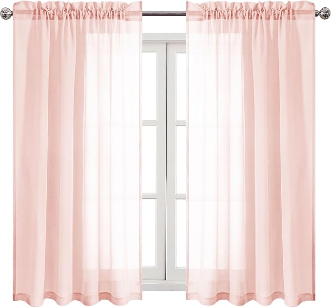 DWCN Blush Pink Sheer Curtains Semi Transparent Voile Rod Pocket Curtains - Image 9
