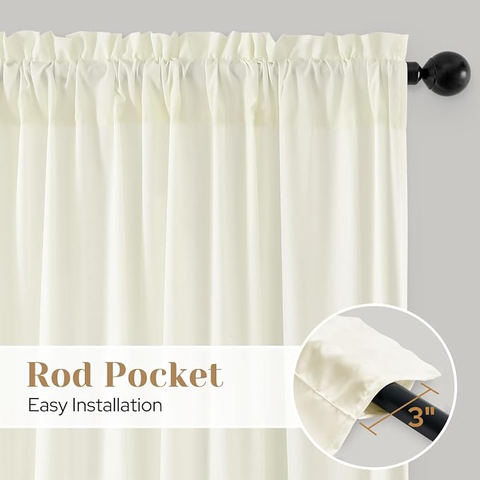 HOMEIDEAS Non-See-Through Cream Yellow Privacy Sheer Curtains 52 X 63 Inches - Image 5