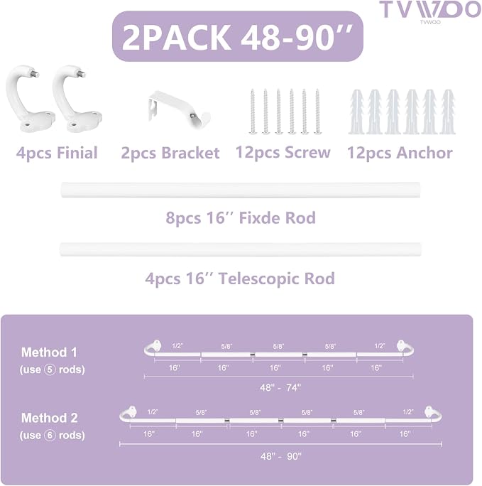 TVWOO 2 Pack Wrap Around Curtain Rods, 5/8 Inch Adjustable Blackout Curtain Rod - Image 6