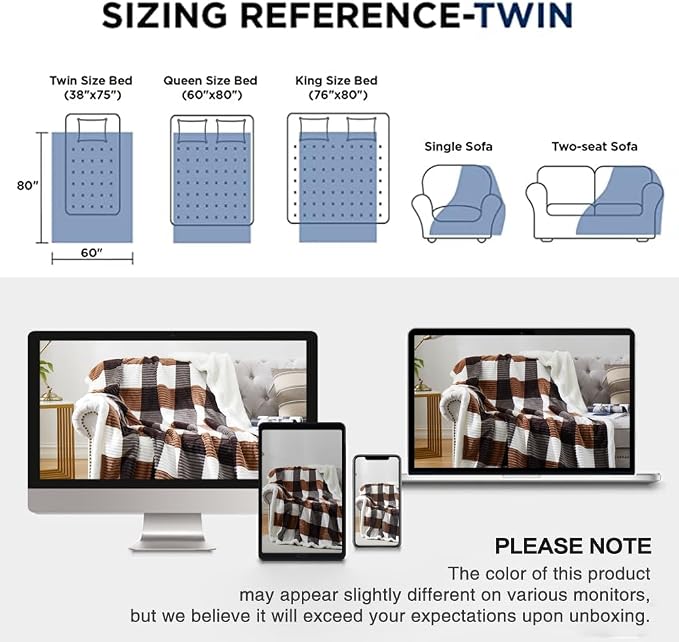 PU MEI Sherpa Blanket Twin Plaid Thick Bed Blanket, 60”*80” Super Soft Flannel - Image 7