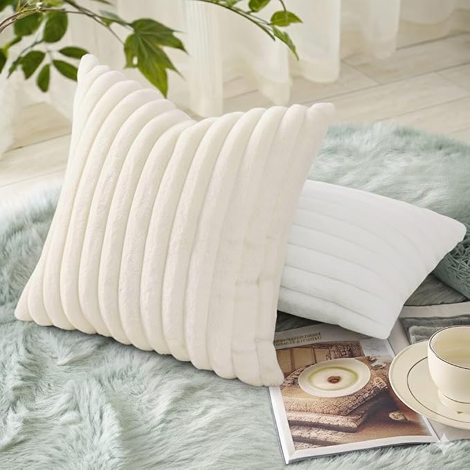 decorUhome Summer Cozy Faux Fur Throw Pillow Covers 26x26 Set of 2 Decorative - Image 6