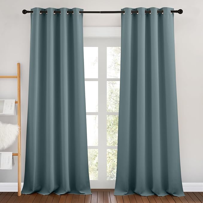 NICETOWN Greyish Blue Bedroom Curtains 96 inches Long, Grommet Thermal by NICETOWN