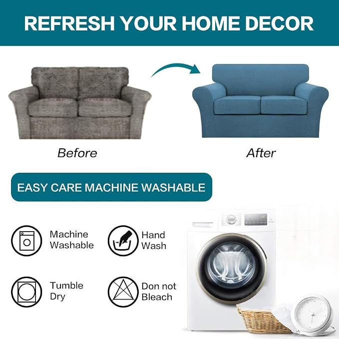 Turquoize 3 Piece Sofa Covers For 2 Cushion Couch Sofa Slipcover Soft Couch - Image 7