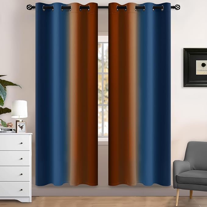 Yakamok Blackout Ombre Dark Blue and Burnt Orange Curtains-Gradient Room by Yakamok