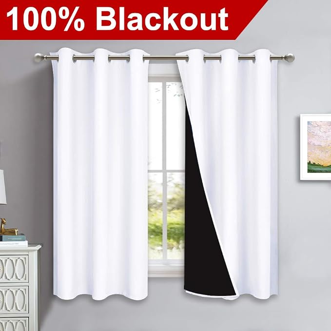 NICETOWN Pure White 100% Blackout Lined Curtains, 2 Thick Layers Completely - Image 2