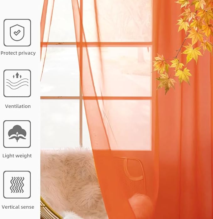 youleyar Solid Sheer Rod Pocket Curtain Voile Draperies 4 Panels White Beige - Image 5