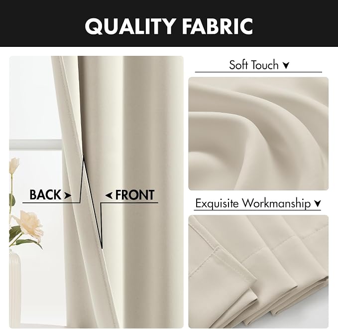 MIULEE 4 Panels Set Cream Beige Blackout Curtains 63 Inch Length Bedroom | - Image 7