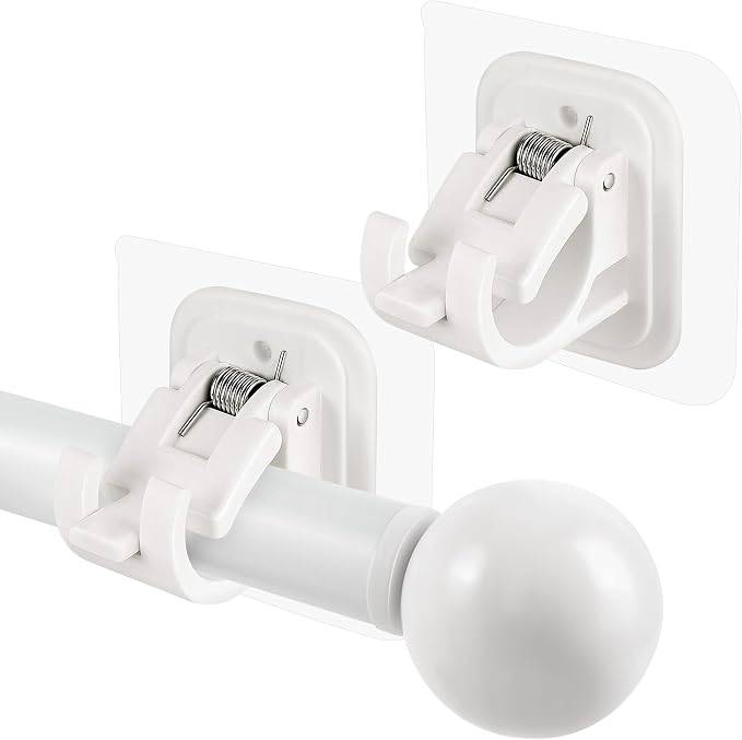 2PCS No Drill Curtain Rod Brackets No Drilling Self Adhesive Curtain Rod Holder by Codoule