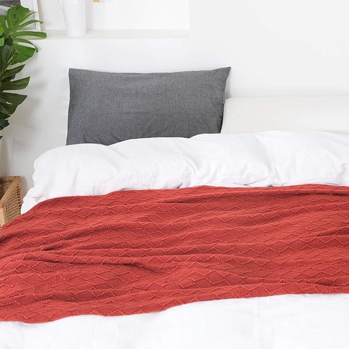 BOURINA Rust Throw Blanket 50x60 Inches Throw Textured Solid Soft Sofa Throw - Image 6