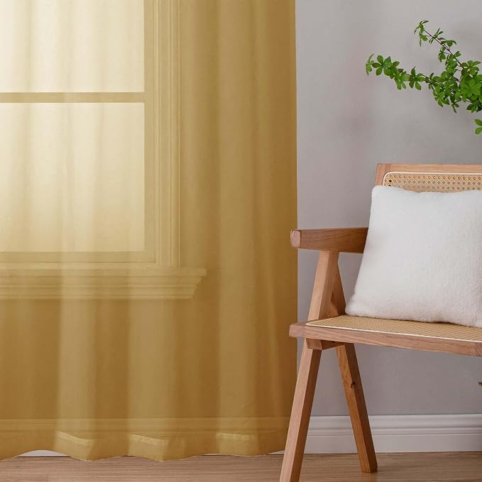Sheer Gold Curtains for Bedroom Living Room 54 Inch Length 2 Panels Set - Image 9