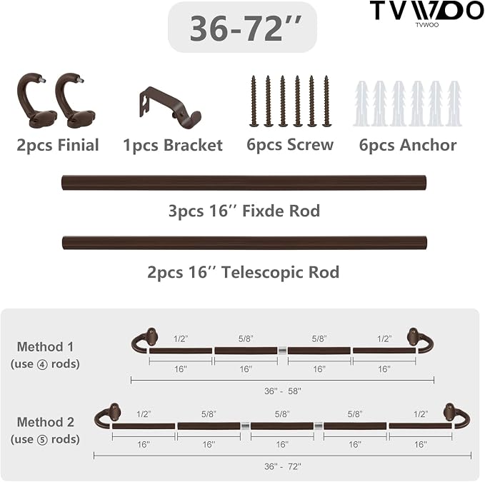 TVWOO Bronze Wrap Around Curtain Rods:5/8 Inch Blackout Adjustable Window - Image 7