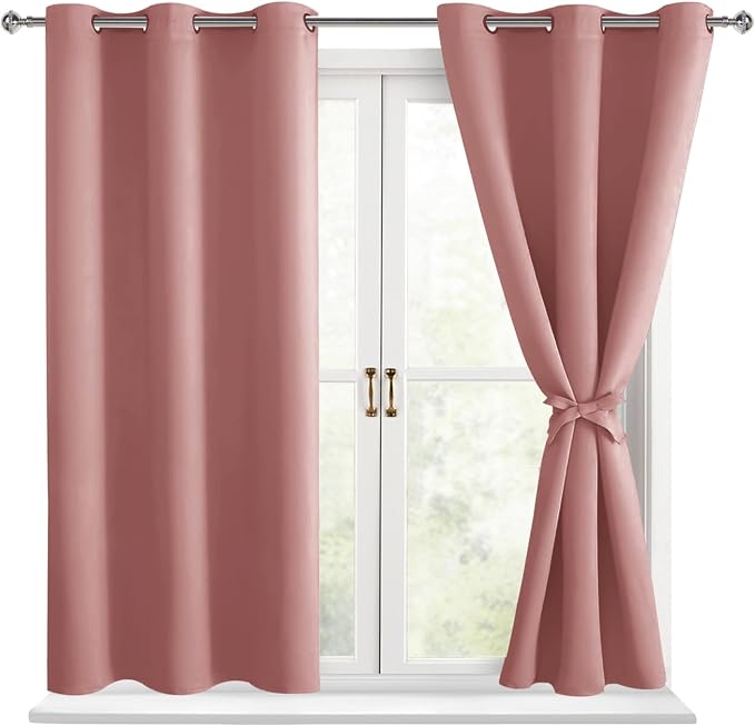 Short Blackout Curtains for Bedroom 2 Panels Dusty Rose 38x45 Inch | Thermal by Hiasan