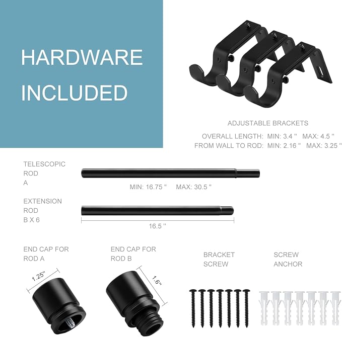 Byondeth Curtain Rods for Windows 16 to 120 Inches Adjustable Length 1 Inch - Image 4