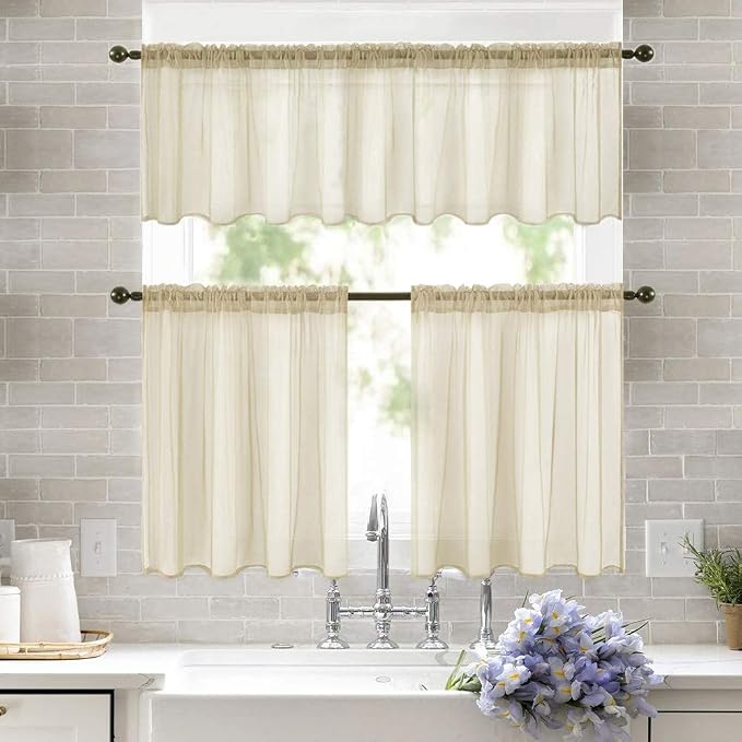 MIULEE 2 Panels Kitchen Tiers Half Window Sheer Curtains Rod Pocket Translucent - Image 7