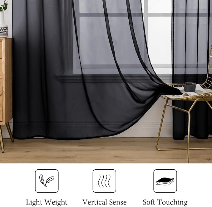 MIULEE 2 Panels Solid Color Sheer Window Curtains Elegant Halloween Window - Image 4