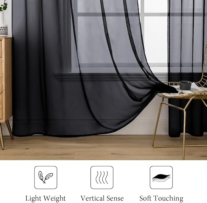 MIULEE 2 Panels Solid Color Sheer Window Curtains Elegant Halloween Window - Image 4