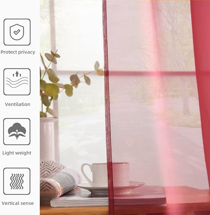 youleyar Solid Sheer Rod Pocket Curtain Voile Draperies 2 Panels White Beige - Image 5