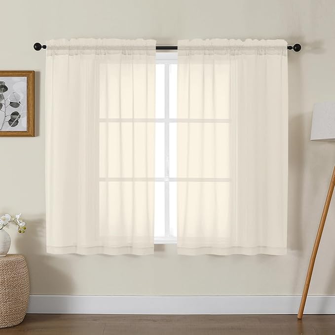 Gwine Cream Sheer Curtains for Living Room 45 inches Long, Short Voile Light by Gwine
