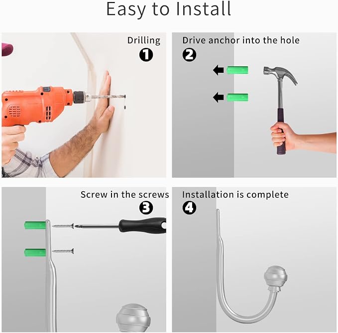 Hion Curtain Holdbacks Silver 2pcs, Curtain Tiebacks Wall Mounted Curtain Hooks - Image 7