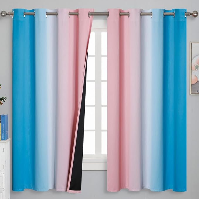 Estelar Textiler Pink and Blue Curtains 63 Inch Length 2 Panels, Ombre Total by ESTELARTEXTILER