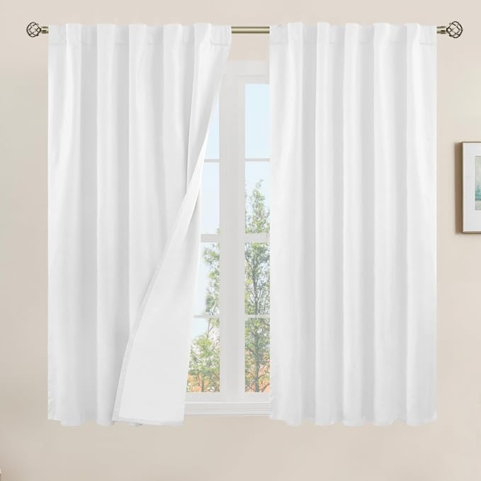 100% Blackout Linen Curtains 45 Inches by LAMIT