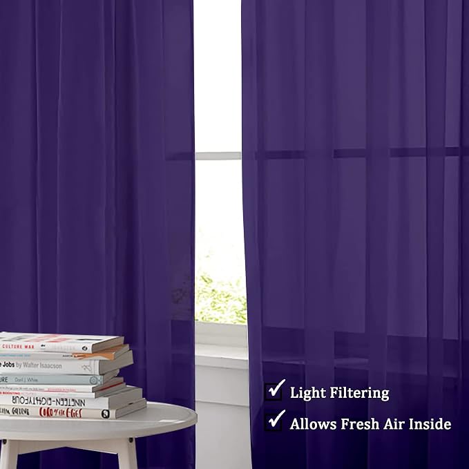 OWENIE Purple Sheer Curtains 96 Inch Length, Elegant Sheer Curtains - Image 2