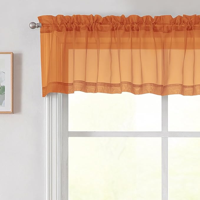 Orange Valances for Windows, Modern Solid Mini Small Window Curtains for Cafe by WelvetBLK