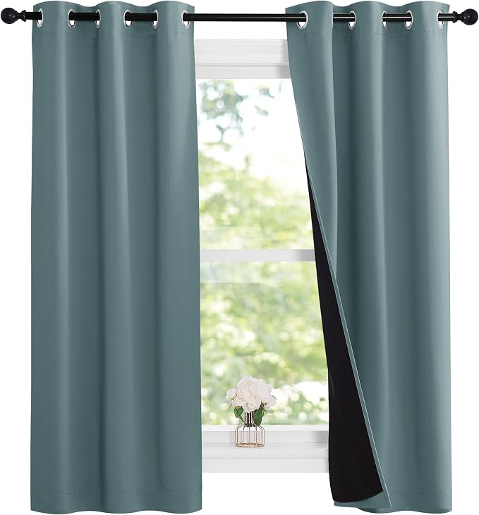 NICETOWN Aqua 100% Blackout Lined Curtains, 2 Thick Layers Narrow Wide Window - Image 2