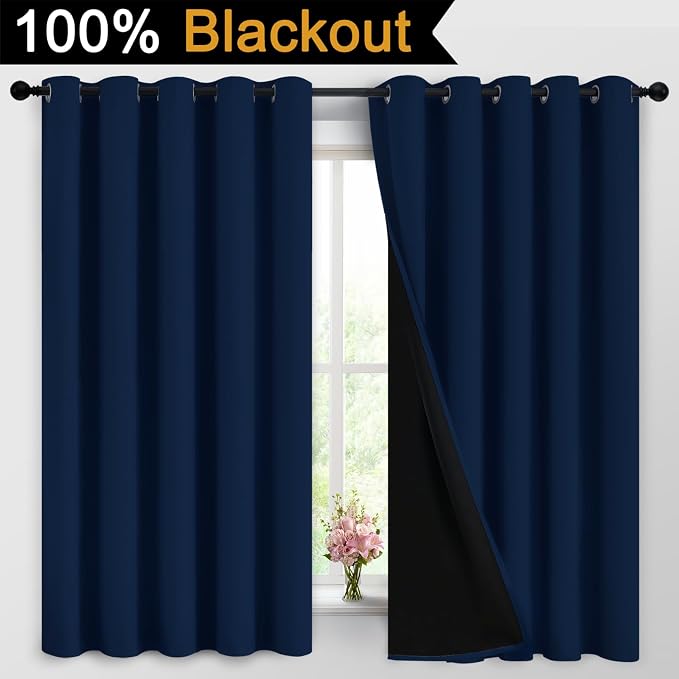 Yakamok Navy Blue 100% Blackout Curtains Energy Saving Thermal Insulated 2 - Image 2