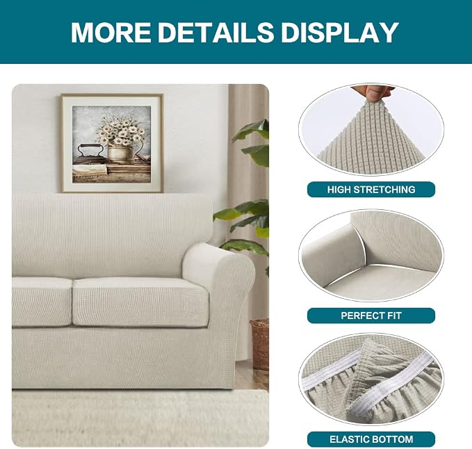 Turquoize 4 Piece Sofa Covers for 3 Cushion Couch Sofa Slipcover Soft Couch - Image 4