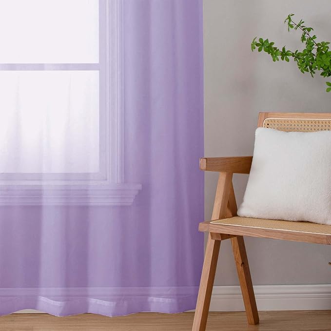 Lavender Sheer Curtains for Bedroom Living Room 45 Inch Length 2 Panels - Image 9