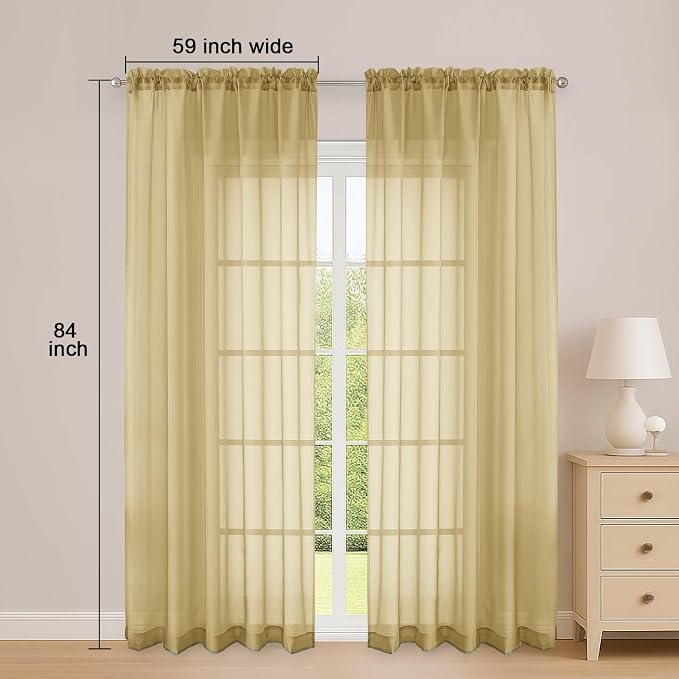 OWENIE Sheer Curtains 84 Inches Long 2 Panels Set, Sheer Gold Curtains - Image 4