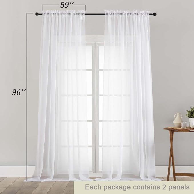 White Sheer Curtains for Bedroom Living Room 96 Inches Long 2 Panels, Modern - Image 5