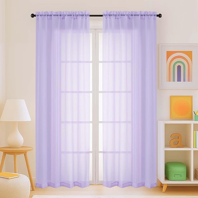 Lavender Sheer Curtains for Window 72 inches Long 2 Panels Set, Soft Airy by Home