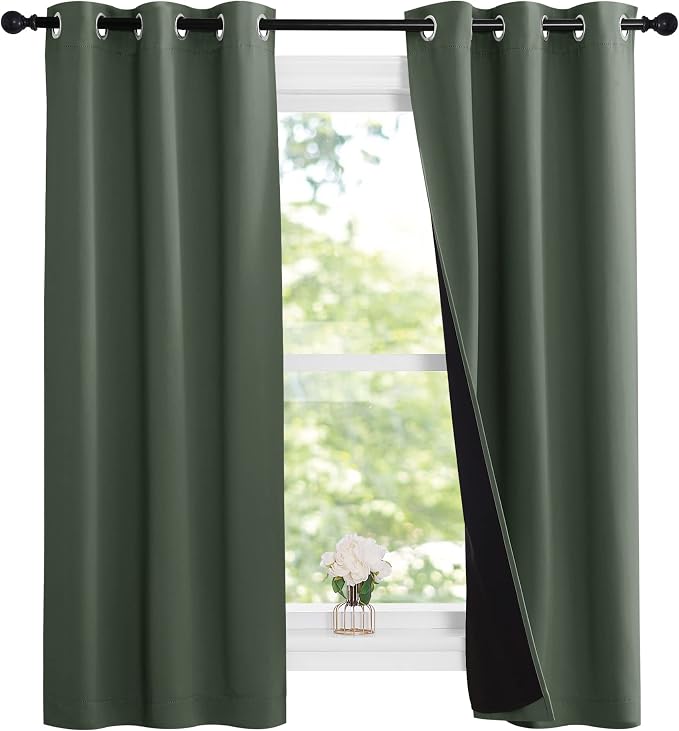 NICETOWN Dark Mallard 100% Blackout Lined Curtains, 2 Thick Layers Narrow Wide - Image 2