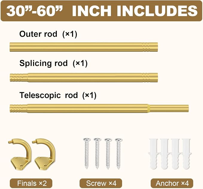 GXOACKJ Gold Curtain Rods for Windows 28 to 60 inch, 5/8 inch Adjustable Wrap - Image 5
