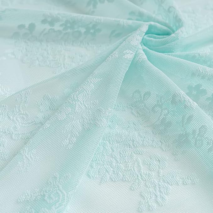 YJ YANJUN Vintage Lace Curtains 96 Inches Long-Victorian Floral Pattern Aqua - Image 7