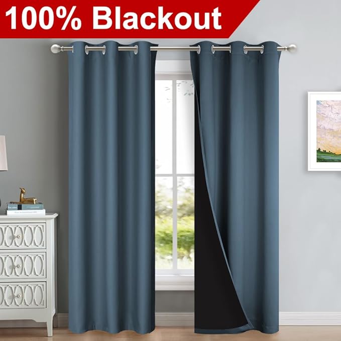 NICETOWN Smoky Blue Full Shade Curtain Panels, Smoky Blue, Pair of Thermal - Image 2