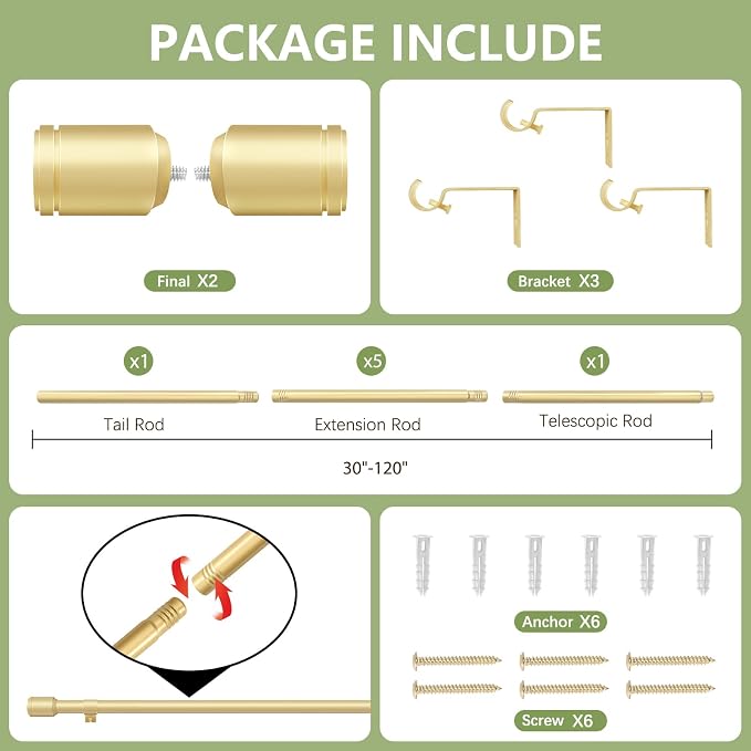 5/8” Diameter Curtain Rods 30-120 Inch, - Image 3