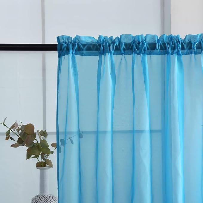 SpaceDresser Basic Rod Pocket Sheer Voile Window Curtain Panels Cyan Blue 1 - Image 8