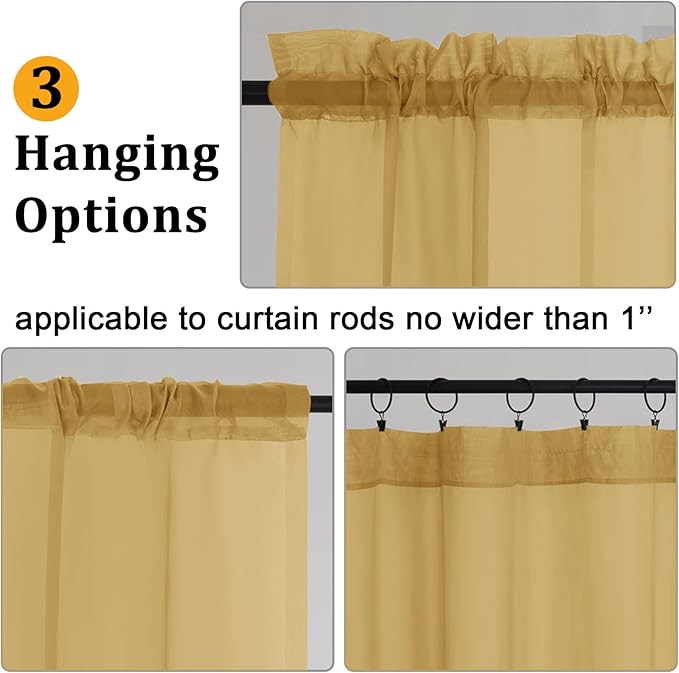 Gwine Gold Sheer Curtains 30 Inch Length, Short Light Filtering Voile Small - Image 5